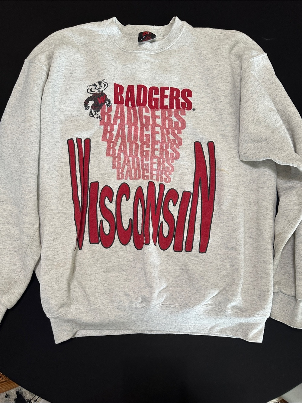 Vintage* Wisconsin Badgers Grey Crewneck Sweatshirt - Red Graphic